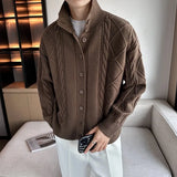 Riolio New Korean Style Jacquard Men Cardigan Jackets Fashion Luxury Knitted Button-down  Long Sleeve Sweater Coat Winter Warm Knitwear