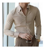 Riolio Men's Italian Collar Shirt, Wrinkle-free, Casual, Fashionable, Slim-fit with A Lapel Design, Branded Clothing, Youth, New