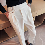 Riolio High Waist Men Suit Pants British Style Casual Dress Pants Men Slim Fit Trousers Formal Office Wedding Party Pantalon Homme