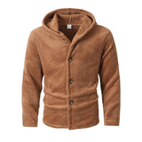 Riolio  Men's Fleece Hooded Cardigan Casual Button Up Long Sleeve Warm Knit Jacket For Daily Wear