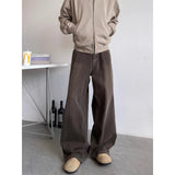 Riolio  American Washed Brown Jeans Men's Casual High Waist Straight Leg Pants Multi Pocket Classic Style Street Fashion Loose Fit