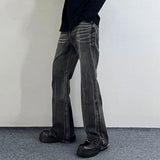 Riolio Men Daily Popular Bell Bottom Jeans Male Chic Black Gray Lines Design Denim Pants Baggy Vintage Wash Straight Leg Denim Trousers
