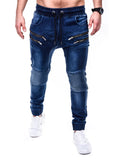 Riolio High Quality Solid Pocket Jeans Mens Denim Cotton Pants Causal Vintage Cargo Pants Drawstring Stretchy Pencil Jeans Male