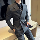 Riolio suit fashion British Style Double Breasted Design Men's Suit Formal Business Slim Fit Casual Suits Sets Men Wedding Party Tuxedo 3 Pieces Set