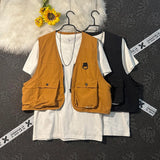 Riolio Summer Men's Outdoor Functional Vest V-Ne 3D ket Bal Vintage Workwear oulder Jaet Trendy Loose Fit Zipper