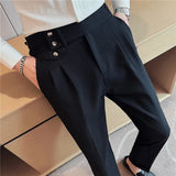 Riolio Men Pants Classic Men's Office Trousers Slim Fit High Waist Vintage Pockets for Formal Business Style Elegant Formal Pants