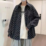 Riolio  New Checkerboard Shirt Men's Long-sleeved Loose Retro Casual Couple Shirt Jacket