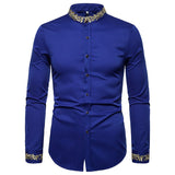 Riolio Men Spring Autumn Shirt Social Henley Dress Shirt Fashion Long Sleeve Formal Embroidery Tops Clothing Casual camisa masculina