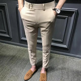Riolio Summer Trousers For Men Korean Style Slim Fit Casual Pants Small Foot Nine Points Trendy White Suit Pants