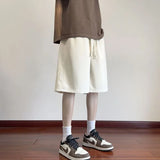 Riolio  Summer Men New Loose Street Casual Solid Color Comfortable Shorts Elastic Waist Black Youth Drawstring All-match Middle Pants
