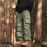Riolio  American Work for Men Loose Spring and Autumn Casual Pants with Multiple Pockets Quick-drying Pleated Wide-leg Pants