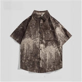 Riolio  Vintage Tie Dye Washed Ice Silk Short Sleeve Shirt Men Loose Fit Casual Button Down Blouse Summer Tops