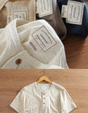 Riolio Bamboo Joint Cotton Shirt Breathable Henry Neck Tough Guy Casual Short-sleeved T-shirt Men's Summer Sports Retro Top