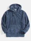 Riolio Autumn Winter Men's Sweatshirts Thickened Corduroy Long Sleeve Solid Kangaroo Pocket Shoulder Hoodie