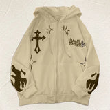 Riolio Autumn and Winter Hoodie Embroidered Cross Fire Jacket Plus Cashmere Lovers Loose Sweater