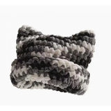 Riolio  Colorful Gradient Personalized Turned-Up Cat Ear Cap Winter Girl Warm Stylish Hat for Parties, Dates, And Outdoor Events