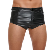 Riolio  Gothic Punk Mens Glossy Faux Leather Shorts Button Closure Pocket Detail Low Rise Shorts For Nightclub Beach Clubwear Outfit