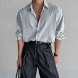 Riolio Spring Autumn New Fashion Turn-down Collar Long Sleeve Striped Blouse Men's Clothing Button Sunscreen Breathable Trend Shirts