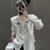Riolio  New Men's Long-sleeved Patchwork Suspender Shirt Loose Casual Shirt Y2K Solid Color Blouse Fashion Male Clothes