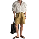 Riolio Men's Long Sleeve Casual Linen Striped Shirt Korean Style Lightweight Spring Summer Seasons Blue Color Thin Fabric No Ironing