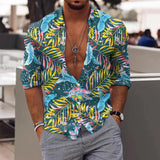 Riolio Spring Autumn Men Hawaiian Shirts Turn-down Collar Buttoned Tops Men's Casual Tropical Printed Long Sleeve Shirt Streetwear