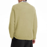 Riolio New American Retro Men Polo Sweater Luxury Trendy Jacquarded V Neck Knit Solid Color Pullover Leisure Loose Long Sleeve Knitwear