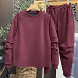 Riolio Streetwear Sportswear Plush Thickened Sweatshirt Trousers Two-piece Set Unisex Versatile Loose Solid Color Casual Sports Suit
