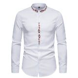 Riolio Stand Collar Men Shirt Black Brand Gold Embroidery Men Long Sleeve Dress Shirts Slim Fit Cotton Male Casual Chemise Homme