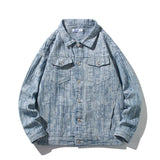 Riolio Spring Men Lapel Denim Coat Jacquard patter Fashion Washed denim jacket Motorcycle Jeans Jacket Hommes loose Cotton Casual Coats
