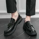 Riolio High quality black men's loafers, fashionable tassels, casual patent leather, wedding business dress shoes, plus size 46