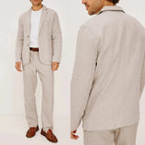 Riolio  Men's Suit 3 Pieces Blazer Pants Bow Collar Linen Fabric Wedding Tuxedos Work Business Formal