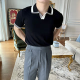 Riolio  High End Fashion Casual England Style Polo Shirt Summer New Versatile Short Sleeve Men Panelled Striped Lapel Breathable Tops
