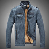 Riolio Jacket Streetwear Man Outerwear Leather Suit Vintage Plus Velvet PU Leather Jacket Casual Blazer Jackets Men's Slim Fit Coats