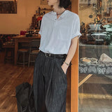 Riolio New Fashion Korean Style Men T-shirt Light Luxury Henry Collar Tops Casual Loose High Quality Solid Color Half Sleeve Tees M-2XL