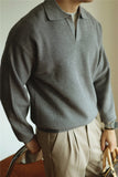 Riolio  New American Chic Men Polo Sweater Luxury Trendy Business V Neck Knit Solid Color Pullover Leisure Slim-fit Long Sleeve Knitwear