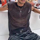 Riolio  Fashion Men's Tops Tank Hollow Sexy Mesh Sheer Perspective Vest Fishing Net Muscle Sleeveless See Through Tshirts For Male