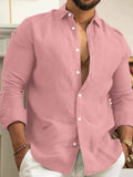 Riolio  Solid Color Cotton Linen Plain Shirt Men Classic Button-up Lapel Long Sleeve Shirts Spring Autumn Fashion Loose Mens Top Shirts