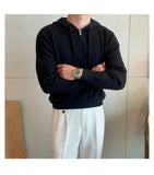 Riolio  New British Leisure Men's Hooded Sweater Trendy Zip-up Preppy Style Slim-fit Long Sleeve Hoodies Casual Vintage Warmth Knitwear