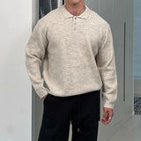 Riolio New British Retro Men Polo Neck Sweater Light Luxury Knit Loose Long Sleeve Pullover Casual Solid Color Premium Knitwear M-3XL