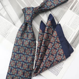 Riolio  2PCS Neck Tie Set Casual Floral Printed Neckties Oversized 9cm Luxury Striped Silky Neck Ties For Men Pocket Square Groom Hanky