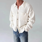 Riolio  New Japanese Fashion Men Cardigan Jackets Light Luxury Knitted Button-down Long Sleeve Sweater Coat Premium Solid Color Knitwear