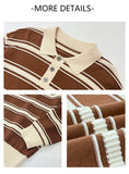 Riolio New American Trendy Men Polo Neck Sweater Light Luxury Striped Knit Long Sleeve Pullover Tops High Quality Loose Knitwear M-3XL