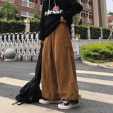 Riolio Brown Black Corduroy Pants Men Fashion Retro Oversized Casual Pants Men Streetwear Loose Hip-hop Wide-leg Pants Mens Trousers