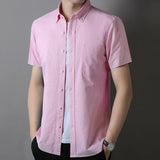 Riolio  Fashion korean popular clothes 100%cotton oxford summer Short sleeve shirts for men slim fit formal plain shirt white pink tops