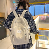 Riolio  Portable Bookbag Students Backpack Striped Velvet Large Capacity School Bags Solid Color Travel Bag