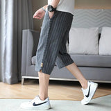 Riolio  Line Men Summer New Fashion Loose Cotton and Line Thin Straight Casual 7-Cut Shorts