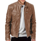 Riolio Mens Fashion Leather Jacket Slim Fit Stand Collar PU Jacket Male Anti-wind Motorcycle Lapel Diagonal Zipper Jackets Men