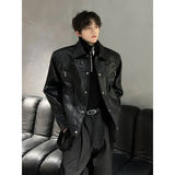 Riolio American Retro Shoulder Pad Short Leather Jacket Men's Spring Deconstruction High-end Fashion Trend Vintage Motorcycle Jacket