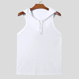 Riolio  Men Solid Mesh Hooded Sleeveless Tank Top Drawstring Gym Fitness Muscle Vest