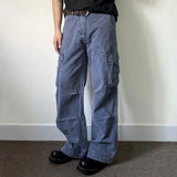 Riolio  Mens Trousers Cargo Pocket Casual Pants Autumn Streetwear Fashion Retro Blue All-Match Straight Pants Men'S Clothing New